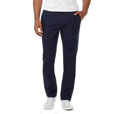 Navy textured flat front trousers